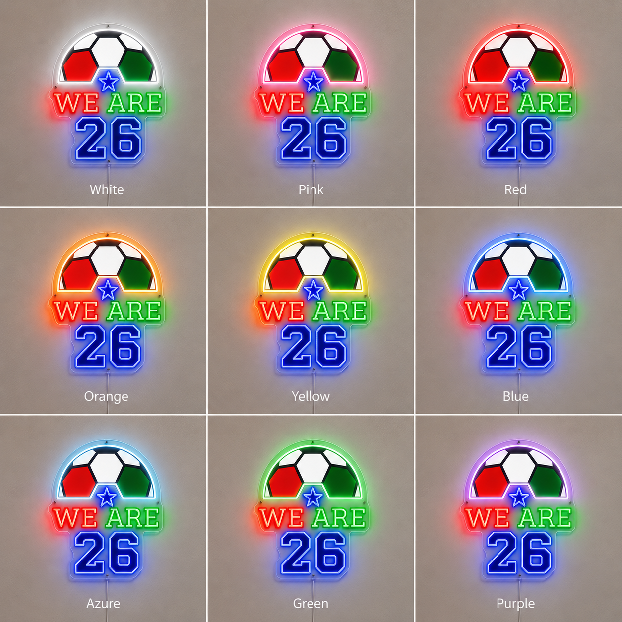 Soccer Fan Room Kids Room LED Neon Sign color grid