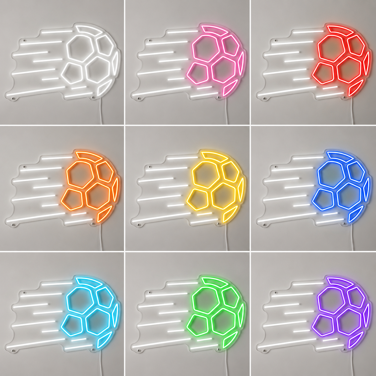 Soccer Fan Room Trophy Wall Kids Room LED Neon Sign color grid