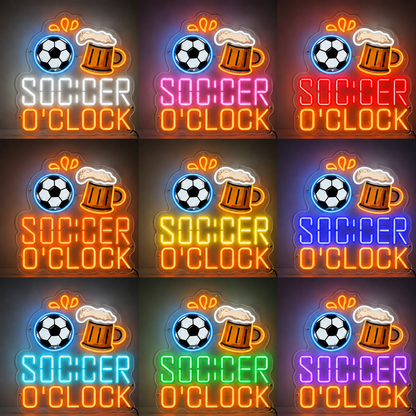 Soccer O Clock Beer O Clock Neon Sign Football Pub Bar LED Neon Sign color grid
