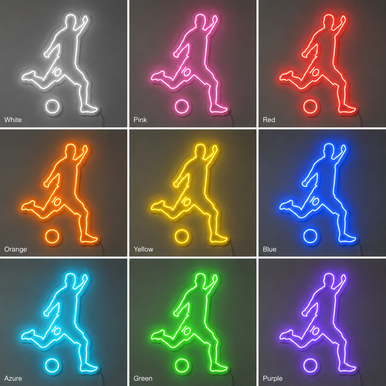 Soccer Player Silhouette Team Room LED Neon Sign color grid