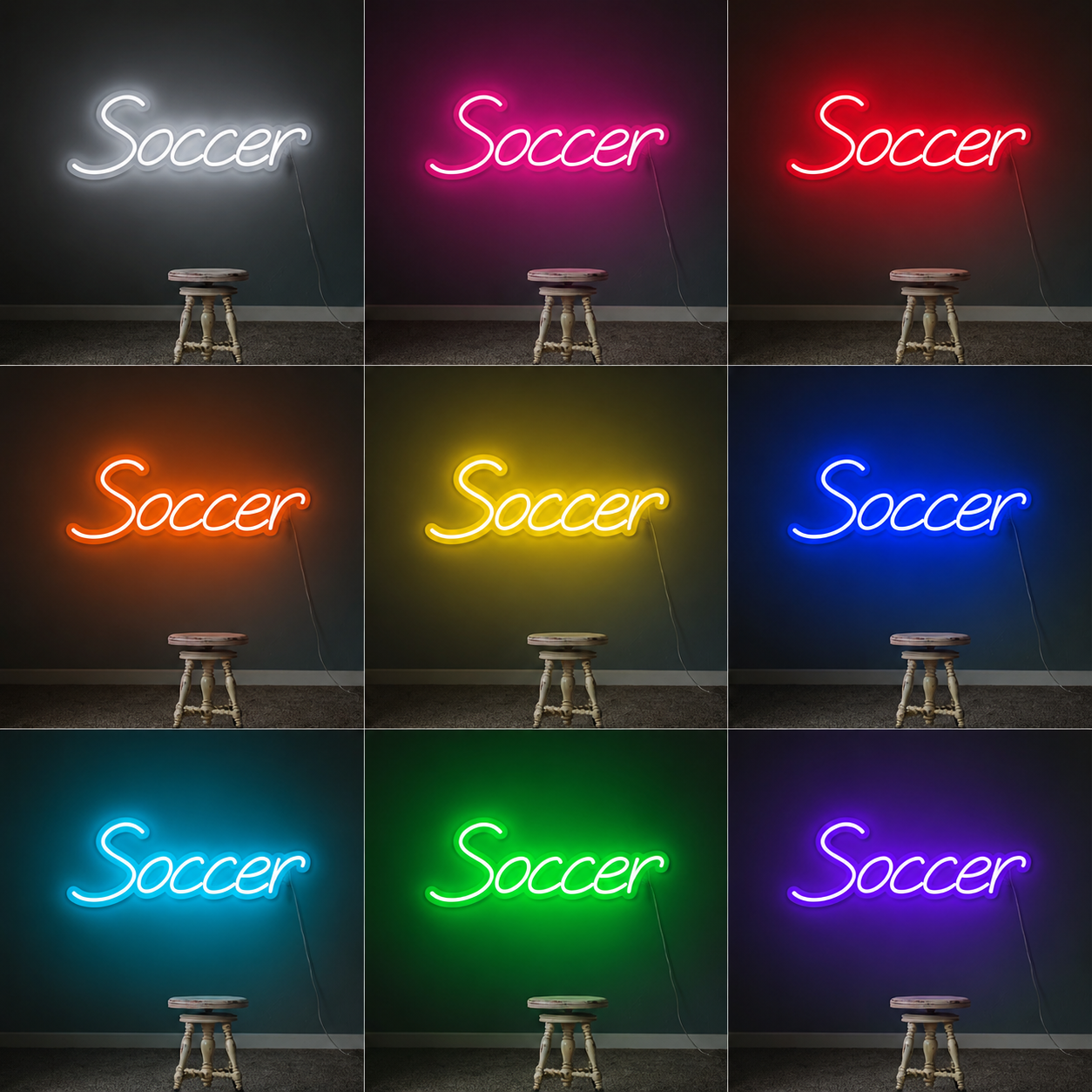 Soccer Training Goal Wall LED Neon Sign color grid