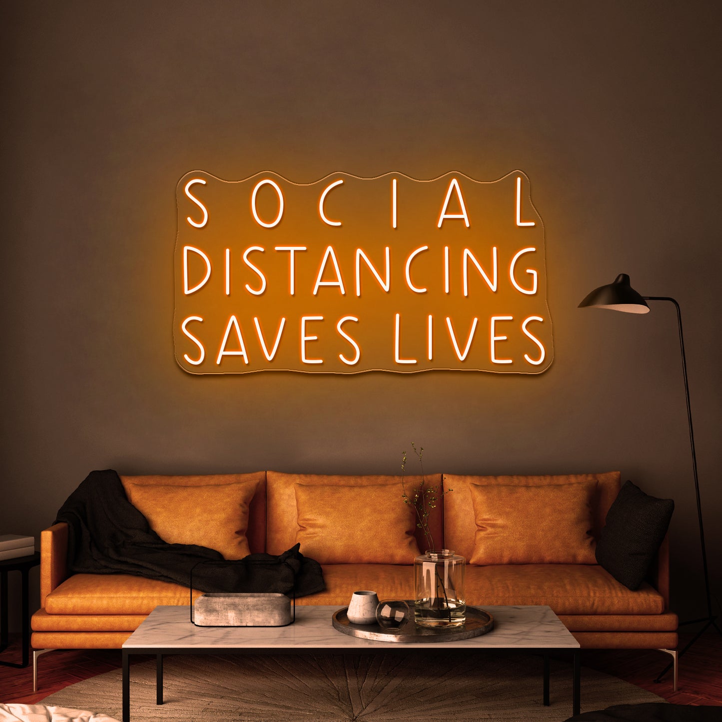 Social Distancing Saves Lives Pandemic Artwork Neon Sign Wall Art