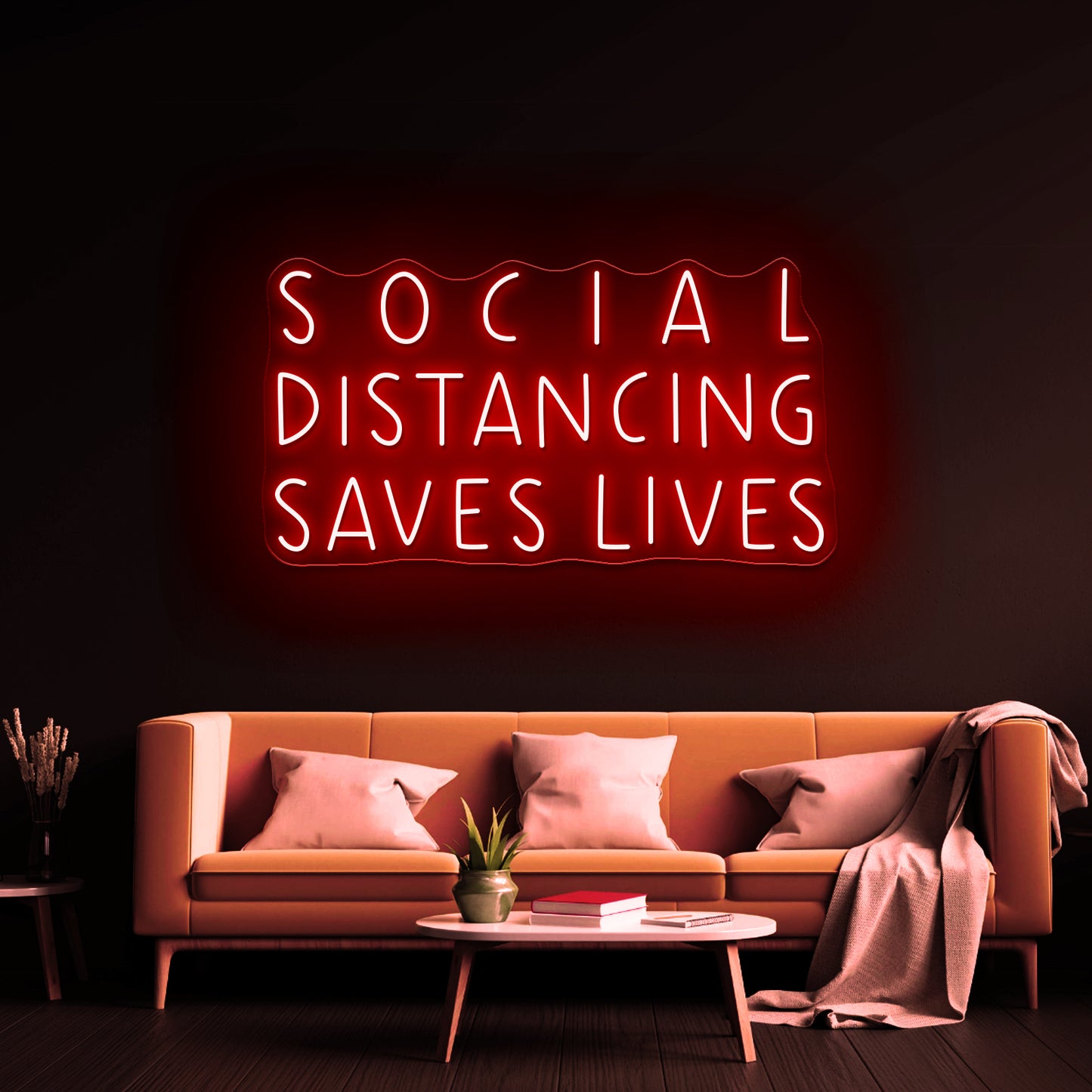 Social Distancing Saves Lives Pandemic Artwork Neon Sign Wall Art