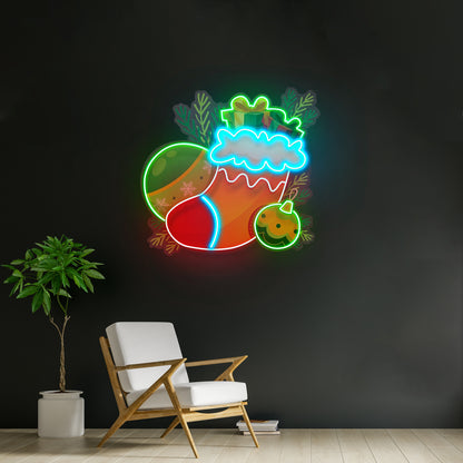 Sock Of Gifts Christmas Led Neon Acrylic Artwork For Sale