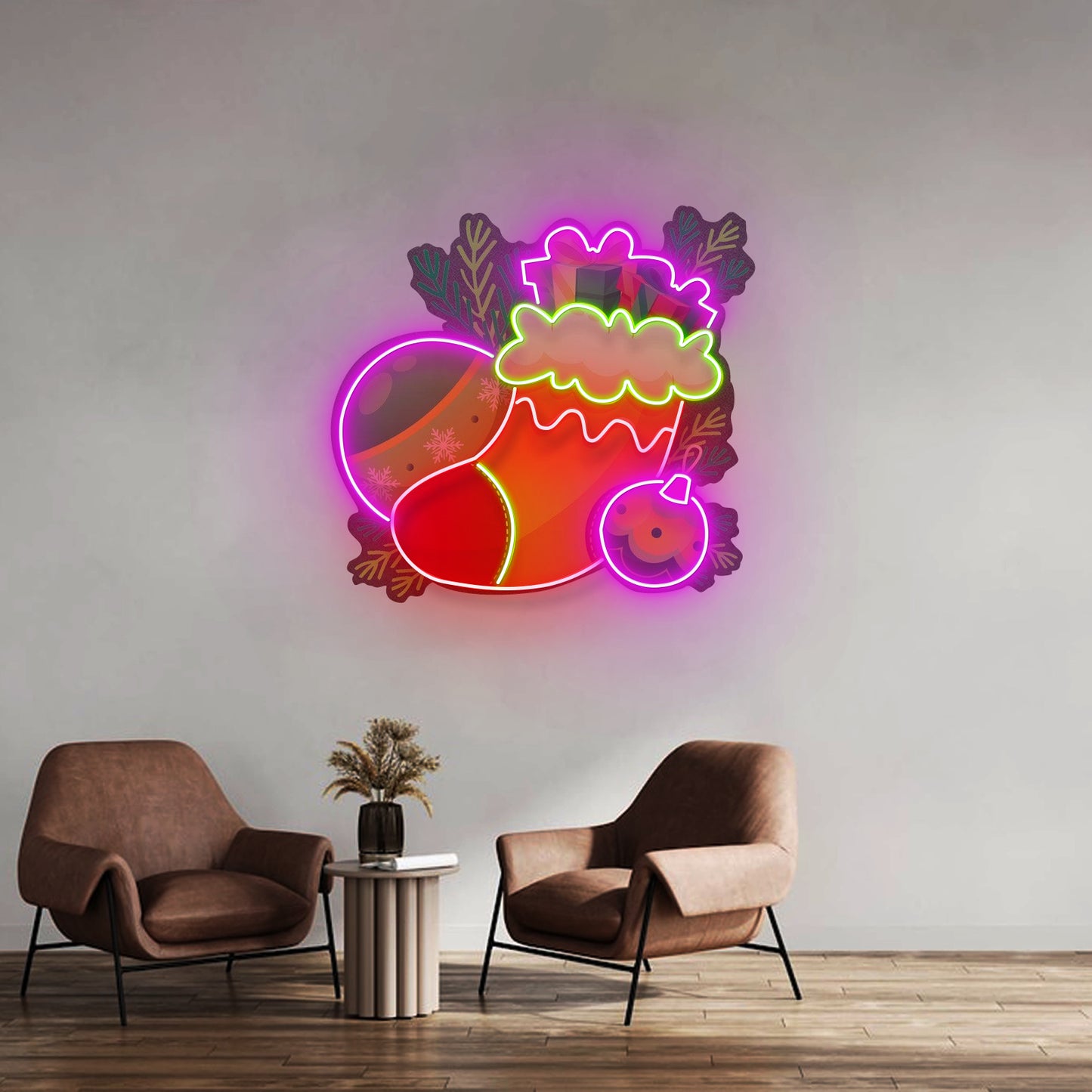 Sock Of Gifts Christmas Led Neon Acrylic Artwork For Sale