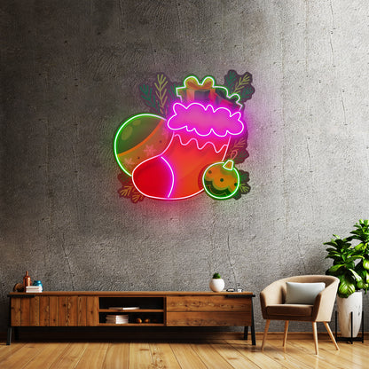 Sock Of Gifts Christmas Led Neon Acrylic Artwork For Sale