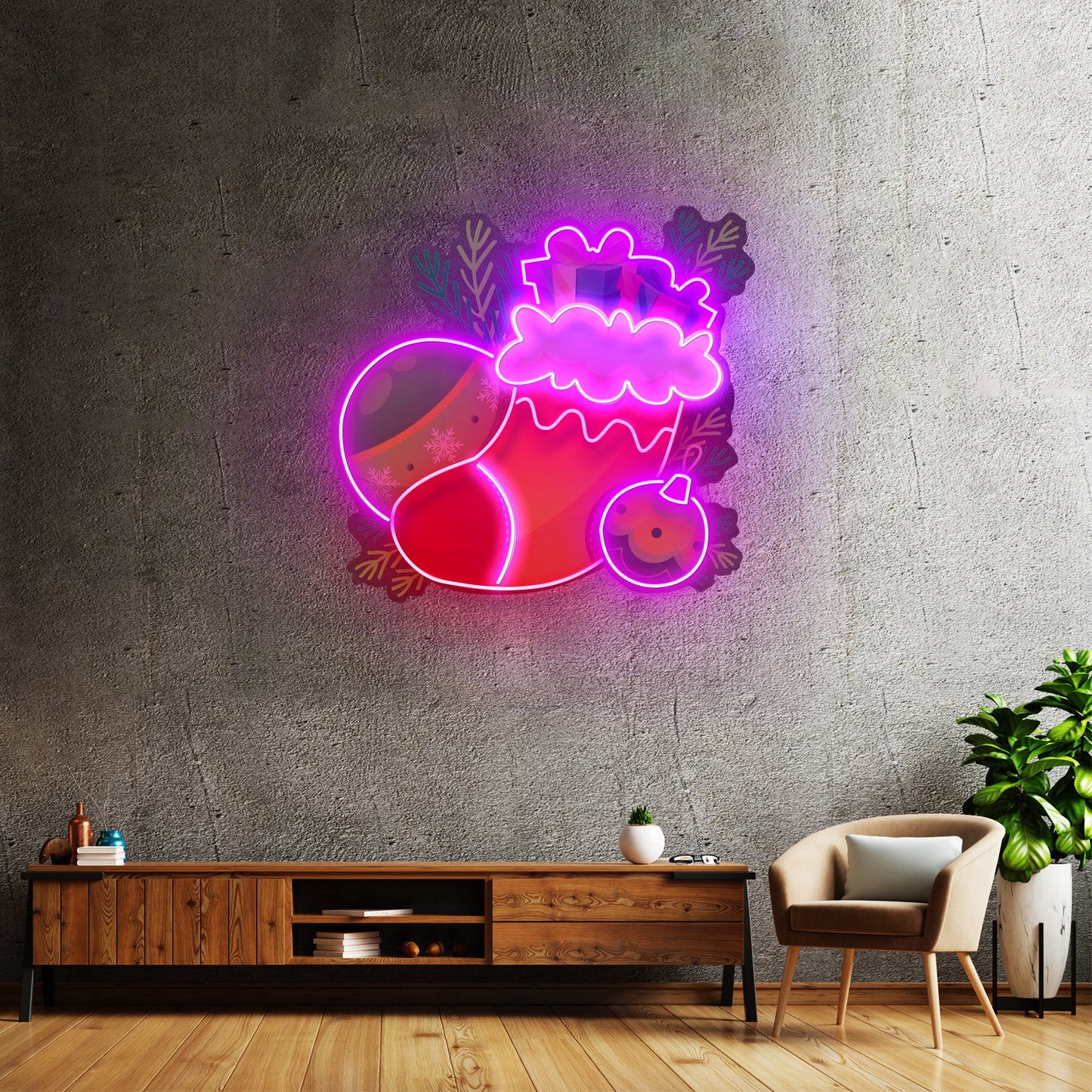 Sock Of Gifts Christmas Led Neon Acrylic Artwork For Sale