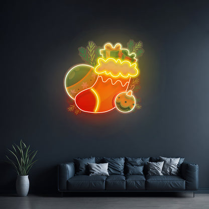 Sock Of Gifts Christmas Led Neon Acrylic Artwork For Sale