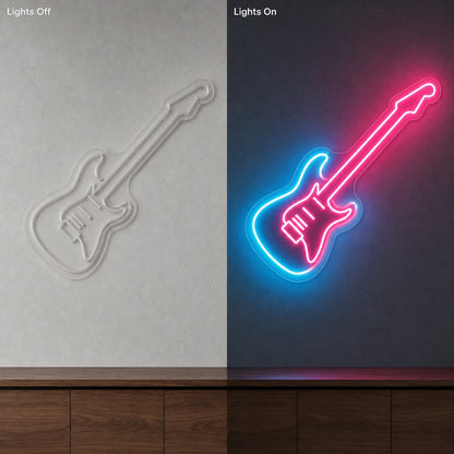 Solid Body Electric Guitar LED Neon Sign Garage Man Cave Neon Sign day and night comparison