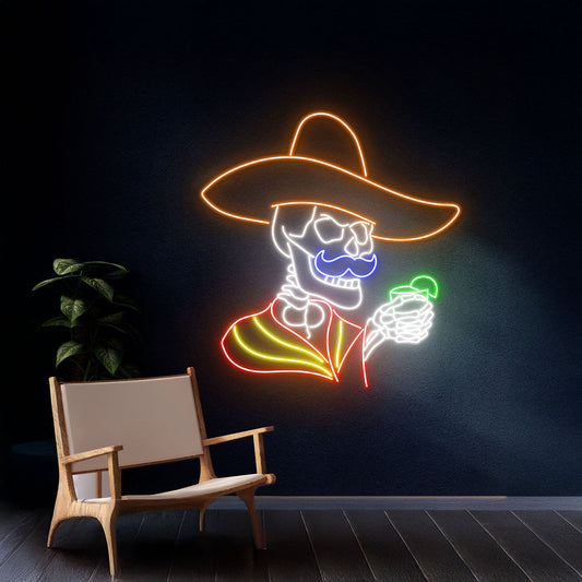 Sombrero Skeleton Tequila Led Neon Light