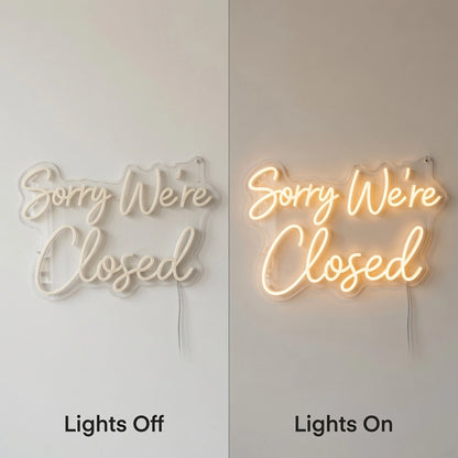 Sorry We're Closed LED Neon Sign - 06 Day Night Comparison