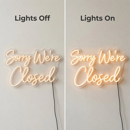 Sorry We're Closed LED Neon Sign Wall Neon Sign - 06 Day Night Comparison