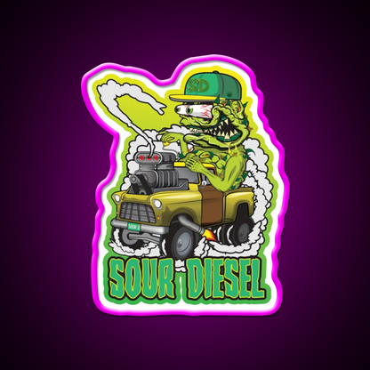 Sour Diesel Hemp Inspired Green Leaf Led Neon Sign Room Light Sign Rgb Color - Neon sign mounted on wall in room
