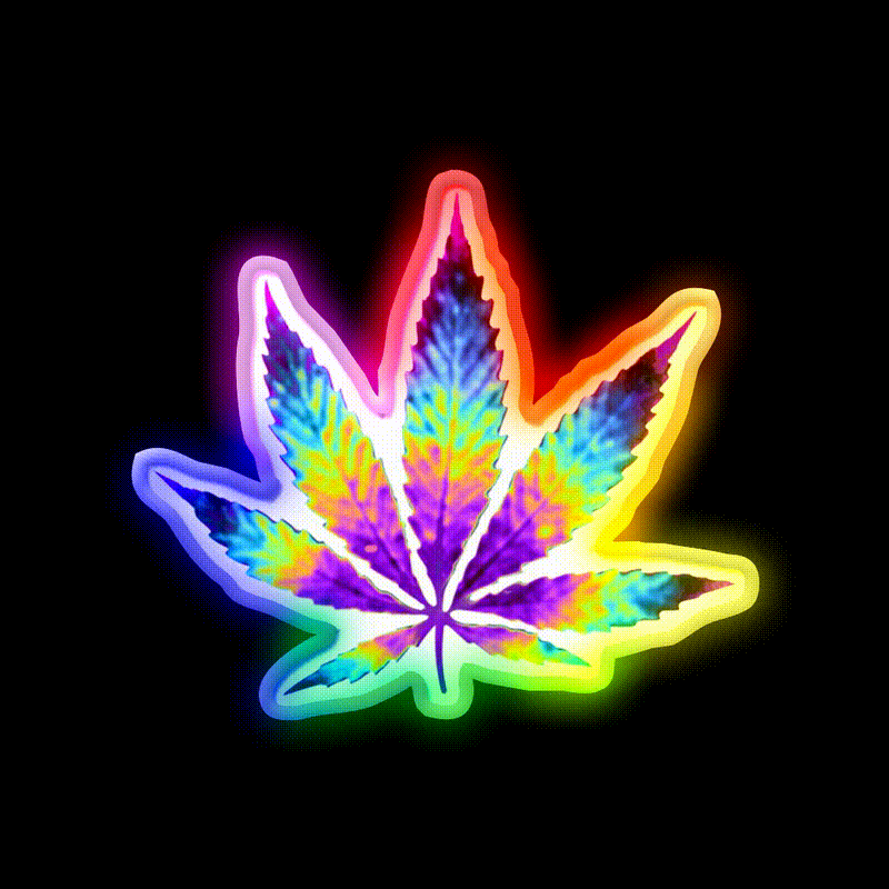 Sour Diesel Holo Leaf Hemp Inspired Green Leaf Led Neon Sign Rgb Color - LED neon sign close-up detail