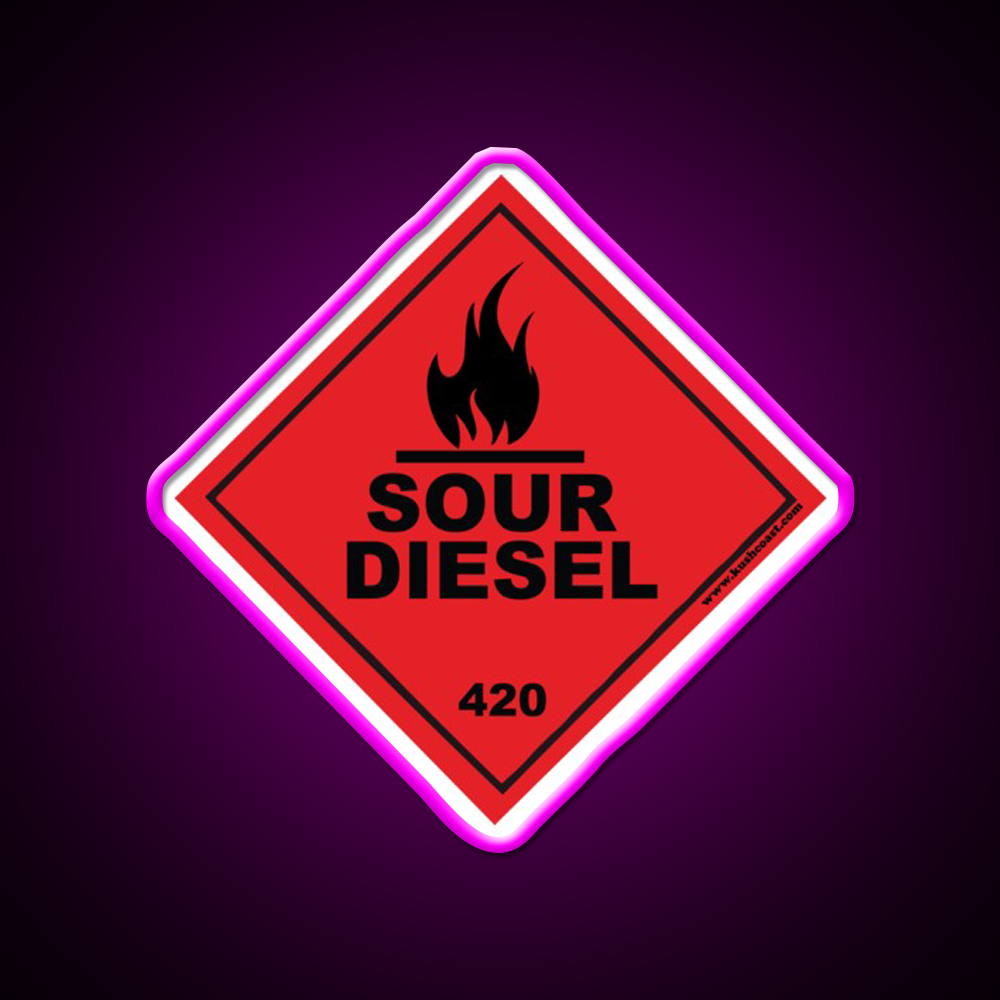 Sour Diesel Strain Art Hemp Inspired Green Leaf Led Neon Sign Rgb Color - Neon sign mounted on wall in room