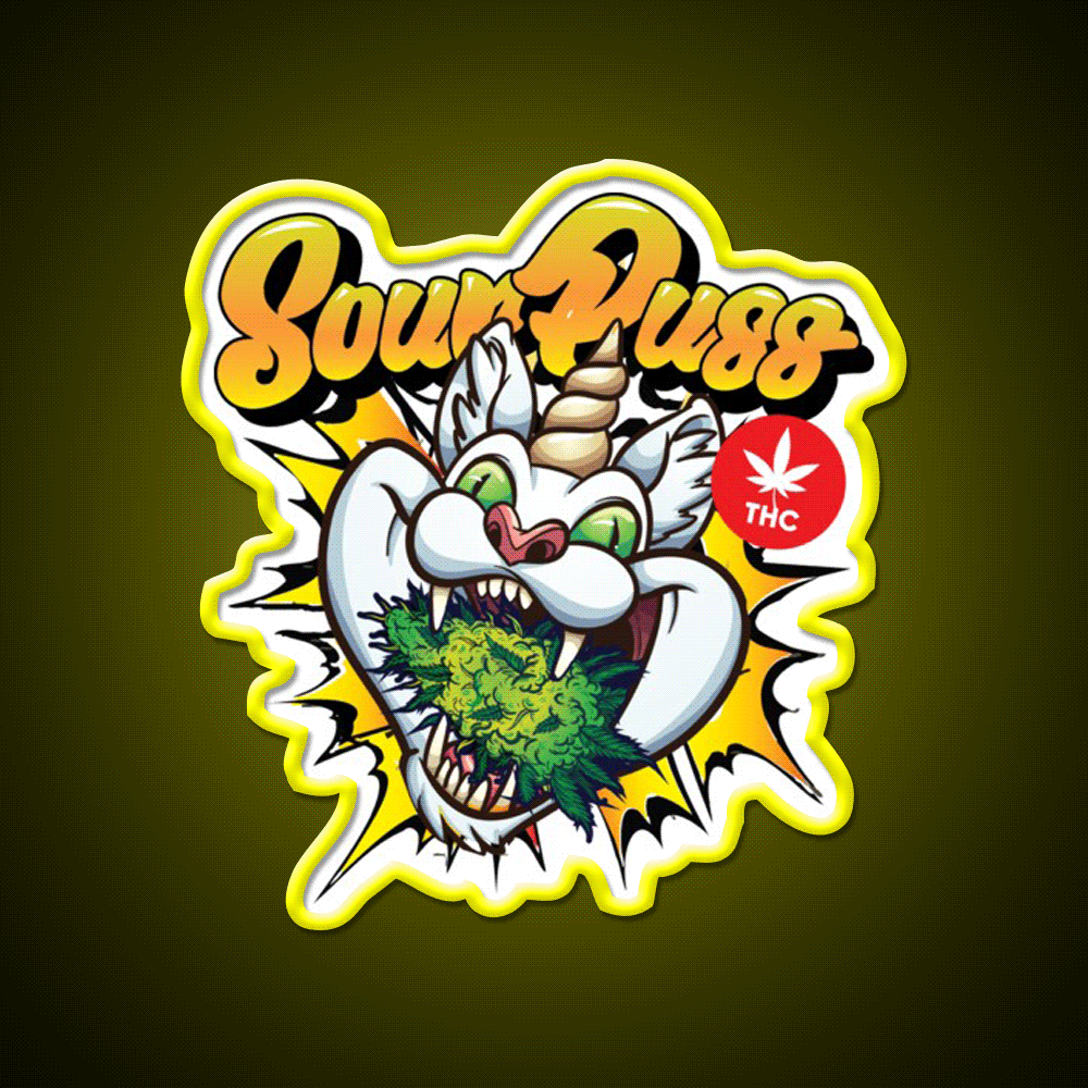 Sour Puss Packs Hemp Inspired Green Leaf Led Neon Sign Rgb Color - Custom LED neon sign front view