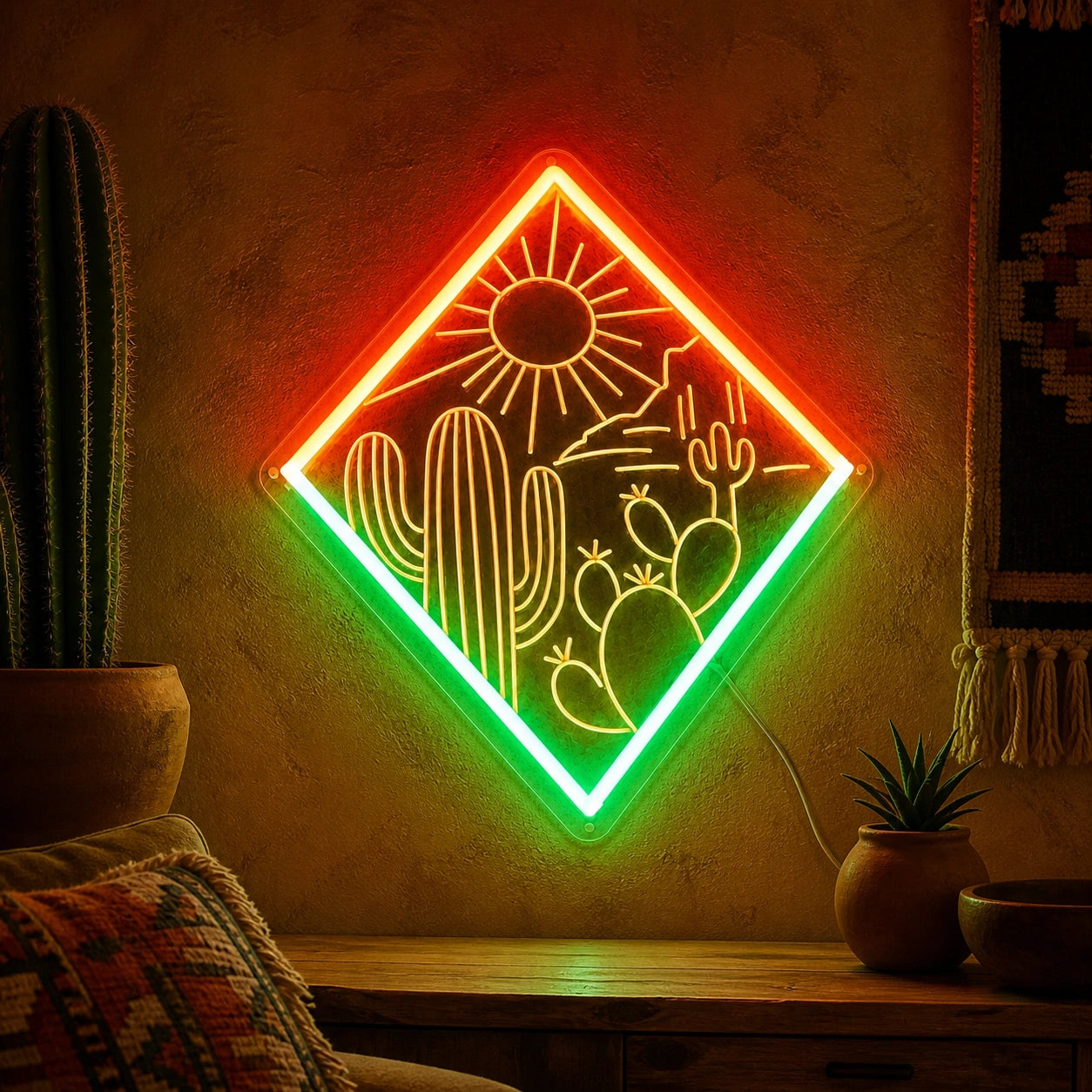 Southwest Cactus Sunset Vintage LED Neon Sign high-converting product image