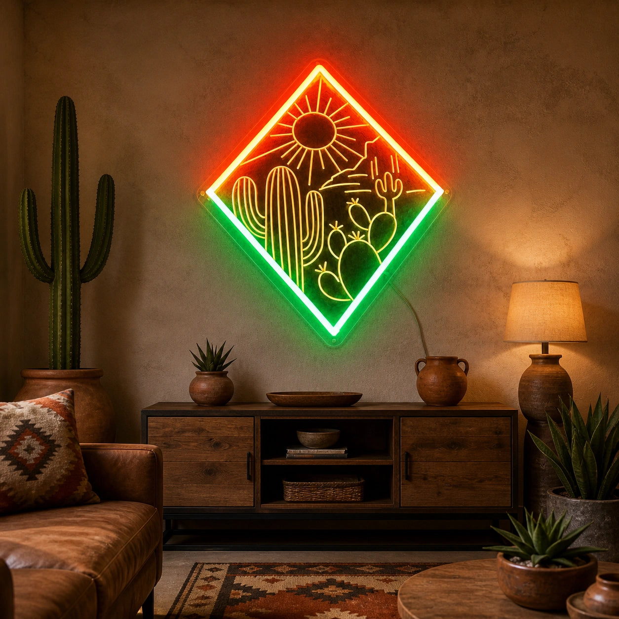 Southwest Cactus Sunset Vintage LED Neon Sign size image