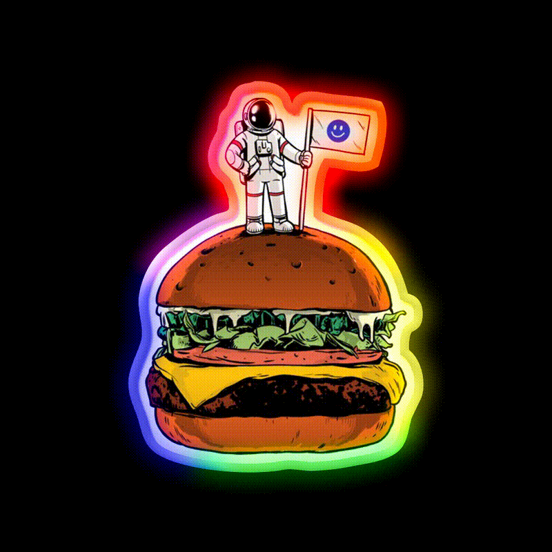 Space Burger Snack Food Led Neon Sign Rgb Color - LED neon sign close-up detail