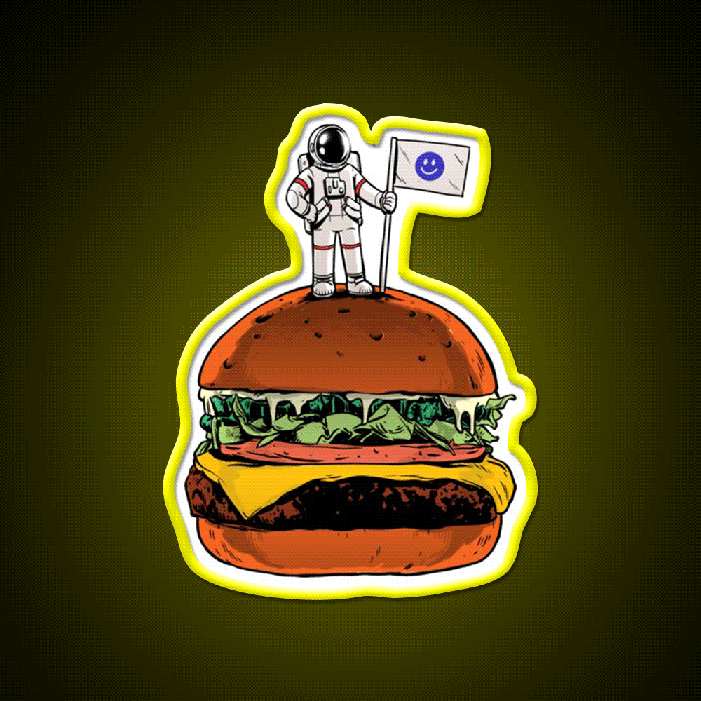 Space Burger Snack Food Led Neon Sign Rgb Color - Custom LED neon sign front view