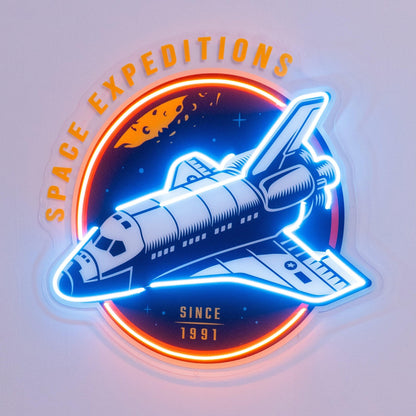 Space Expeditions Blue-Orange Uv Printed Led Neon Sign For Theme Decor | Shineneon