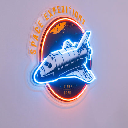 Space Expeditions Blue-Orange Uv Printed Led Neon Sign For Theme Decor | Shineneon