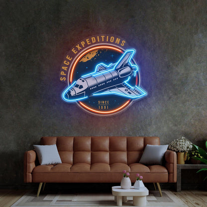 Space Expeditions Blue-Orange Uv Printed Led Neon Sign For Theme Decor | Shineneon