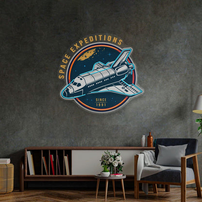 Space Expeditions Blue-Orange Uv Printed Led Neon Sign For Theme Decor | Shineneon