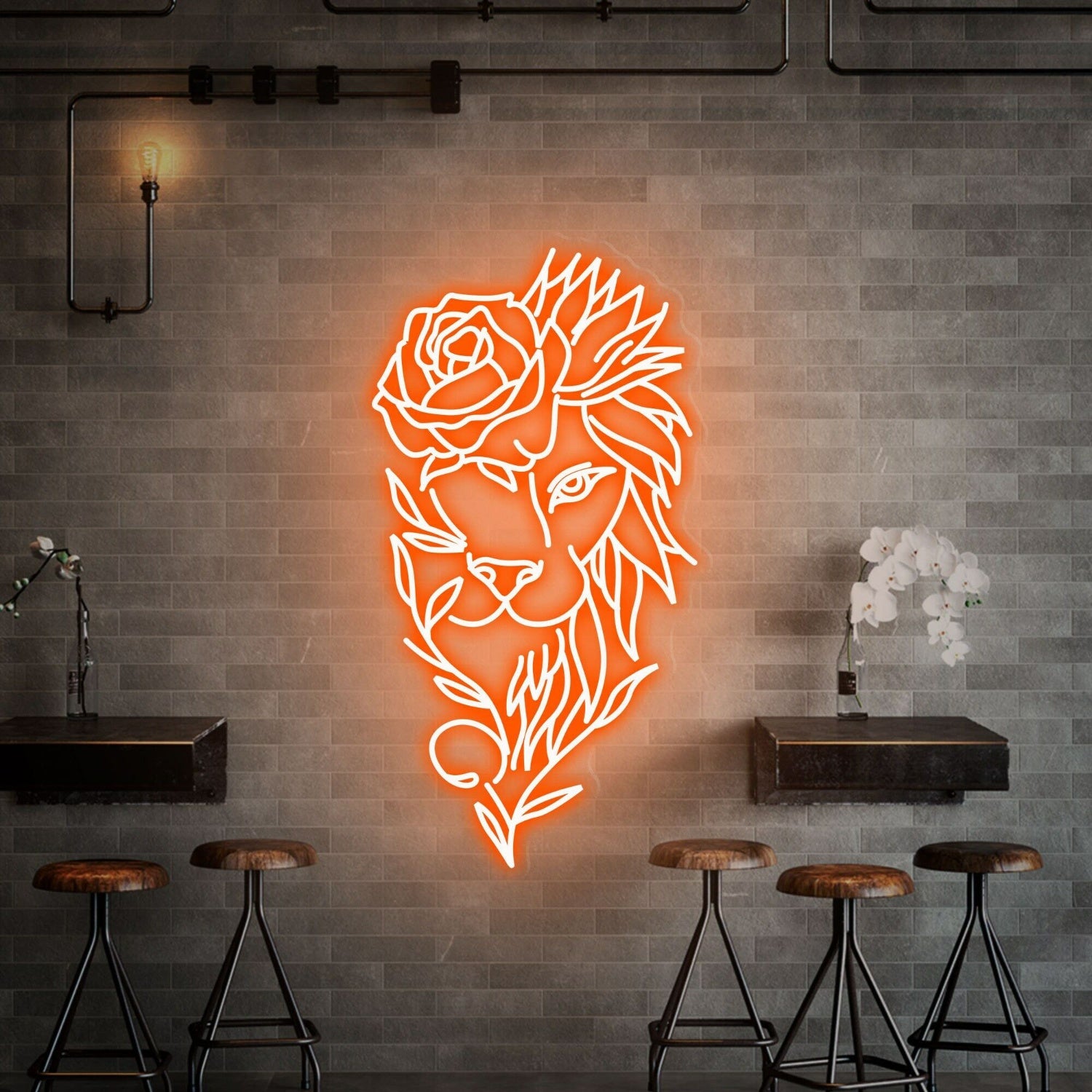 Space Lion With Rose Flower Neon Sign Handmade Art | Shineneon
