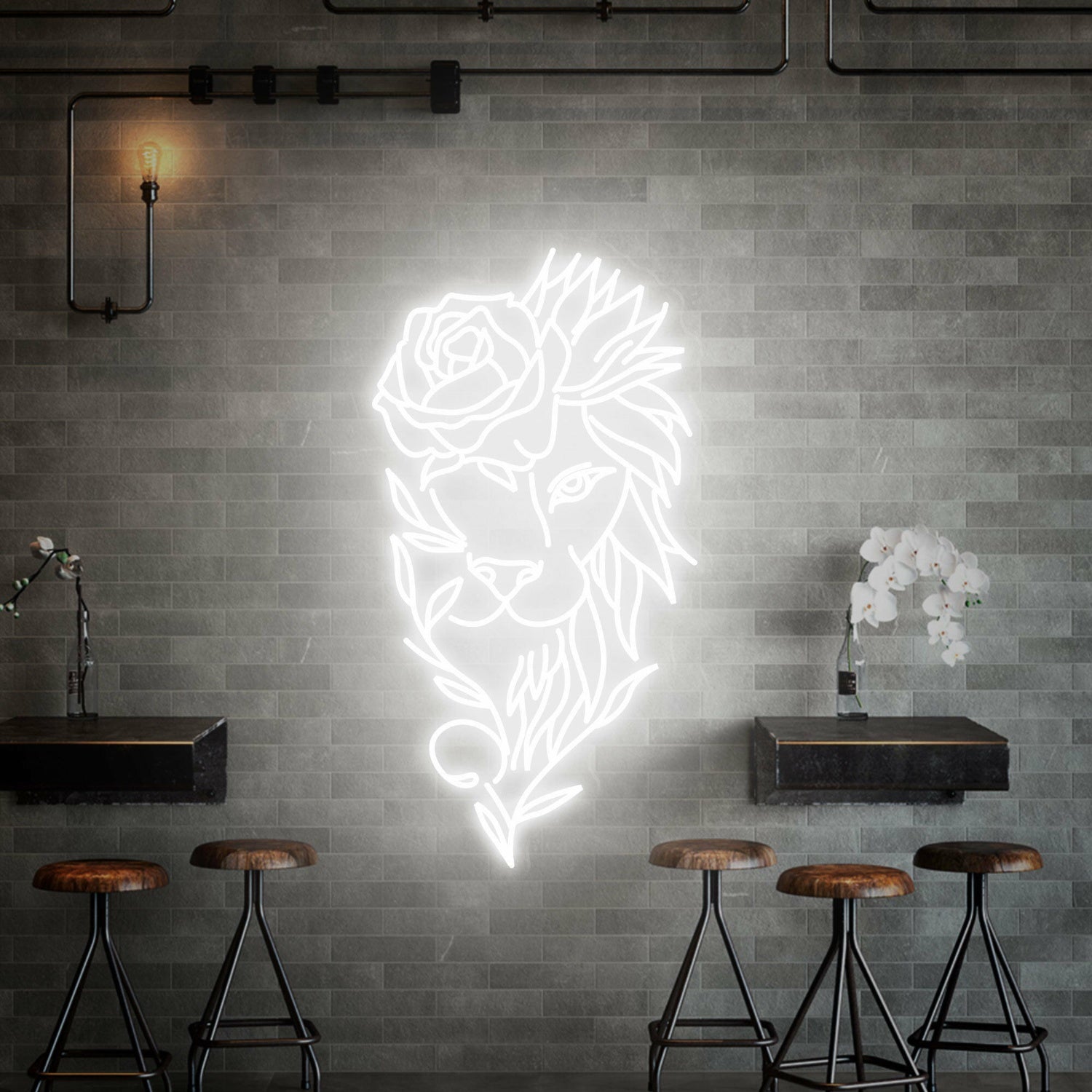 Space Lion With Rose Flower Neon Sign Handmade Art | Shineneon