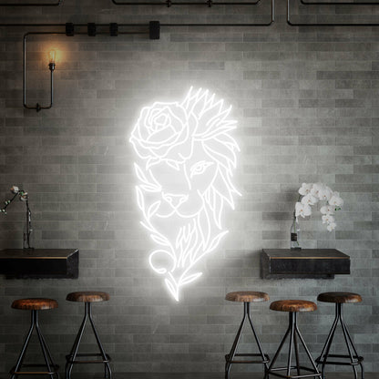 Space Lion With Rose Flower Neon Sign Handmade Art | Shineneon