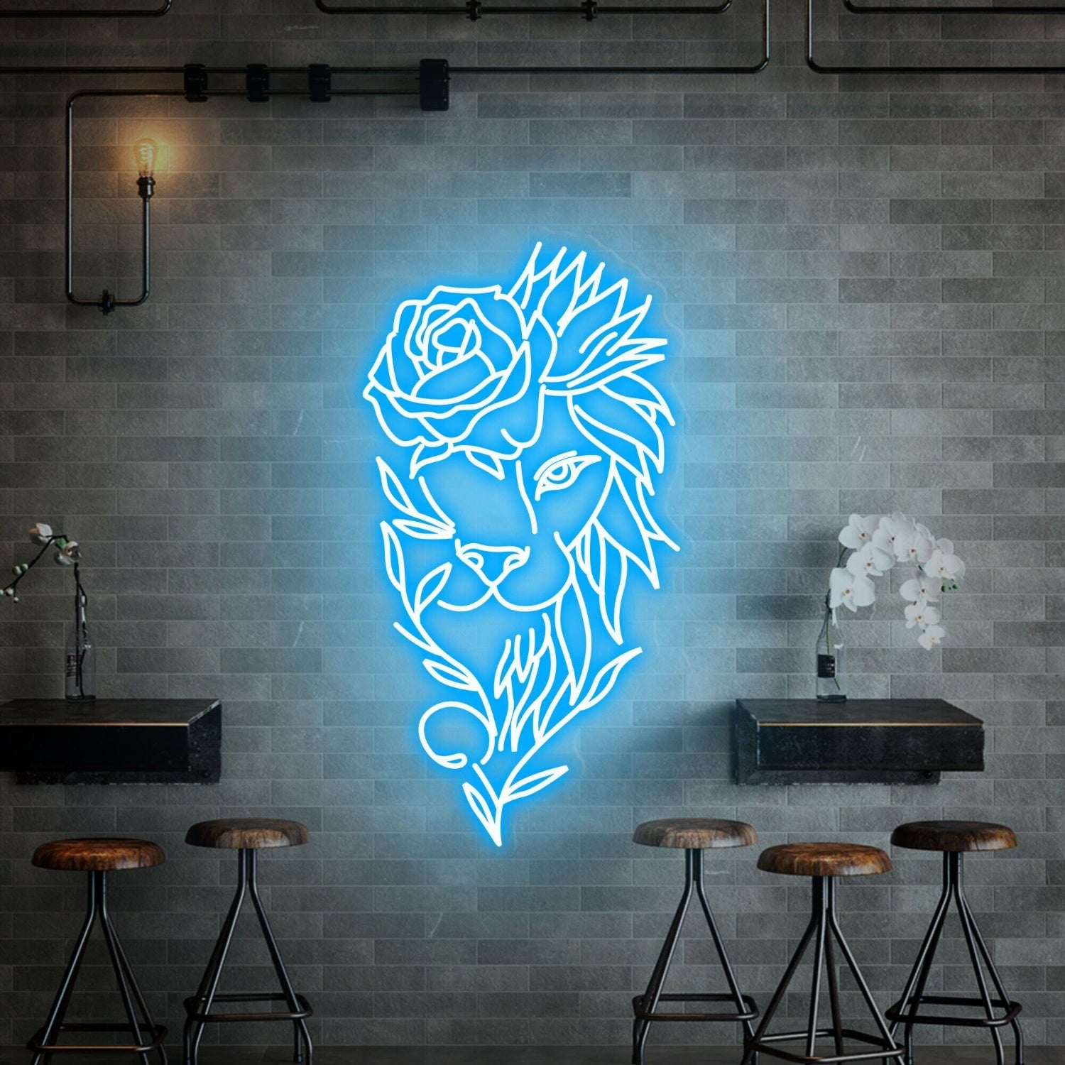 Space Lion With Rose Flower Neon Sign Handmade Art | Shineneon