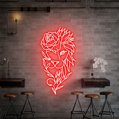 Space Lion With Rose Flower Neon Sign Handmade Art | Shineneon