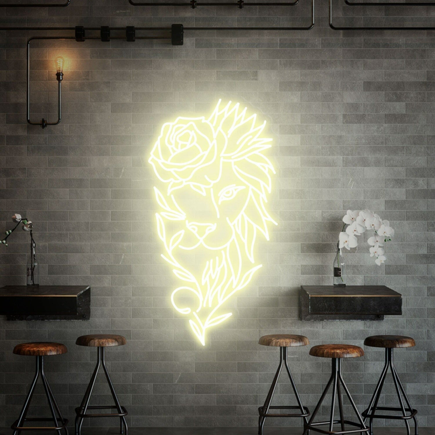 Space Lion With Rose Flower Neon Sign Handmade Art | Shineneon
