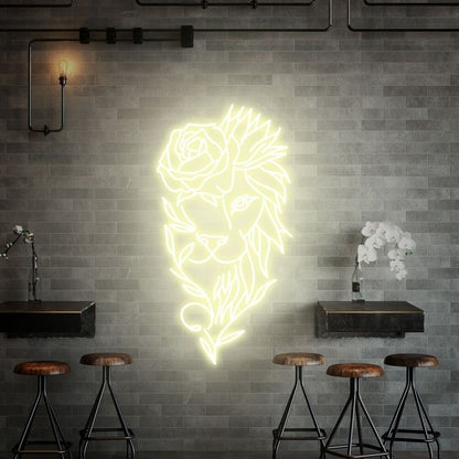 Space Lion With Rose Flower Neon Sign Handmade Art | Shineneon