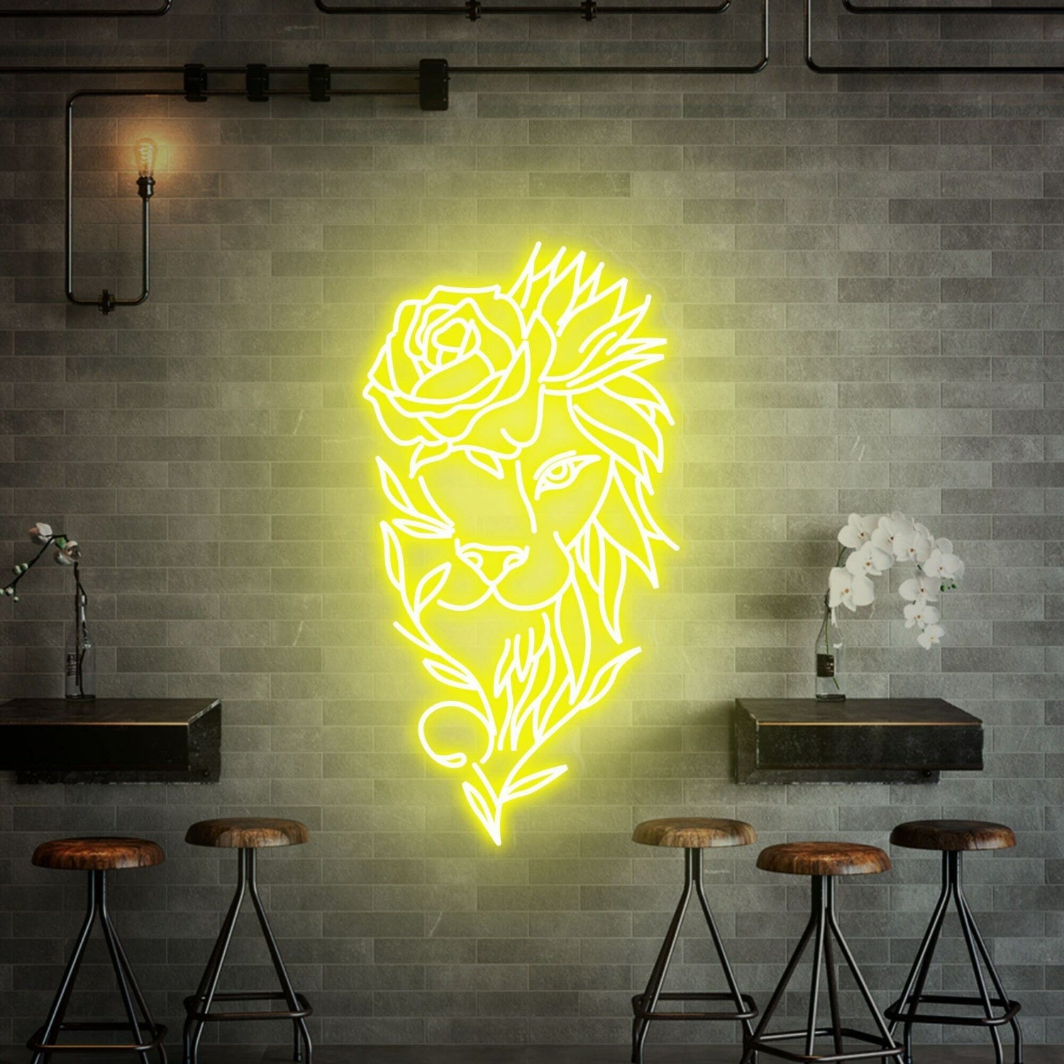 Space Lion With Rose Flower Neon Sign Handmade Art | Shineneon