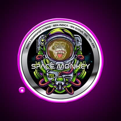 Space Monkey Strain Art Hemp Inspired Green Leaf Led Neon Sign Rgb Color - Neon sign mounted on wall in room