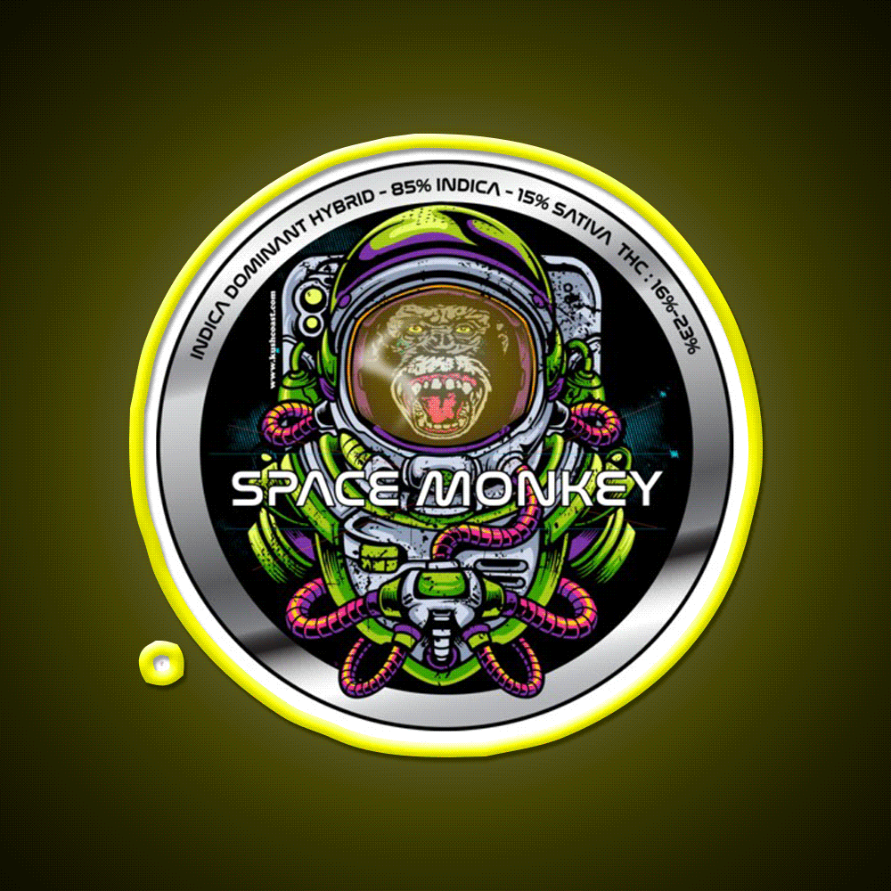 Space Monkey Strain Art Hemp Inspired Green Leaf Led Neon Sign Rgb Color - Custom LED neon sign front view