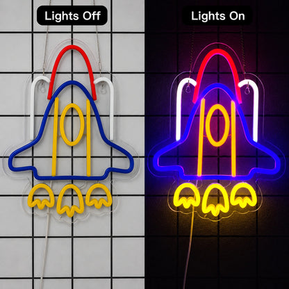 Space Shuttle Neon Sign LED Neon Sign day and night comparison