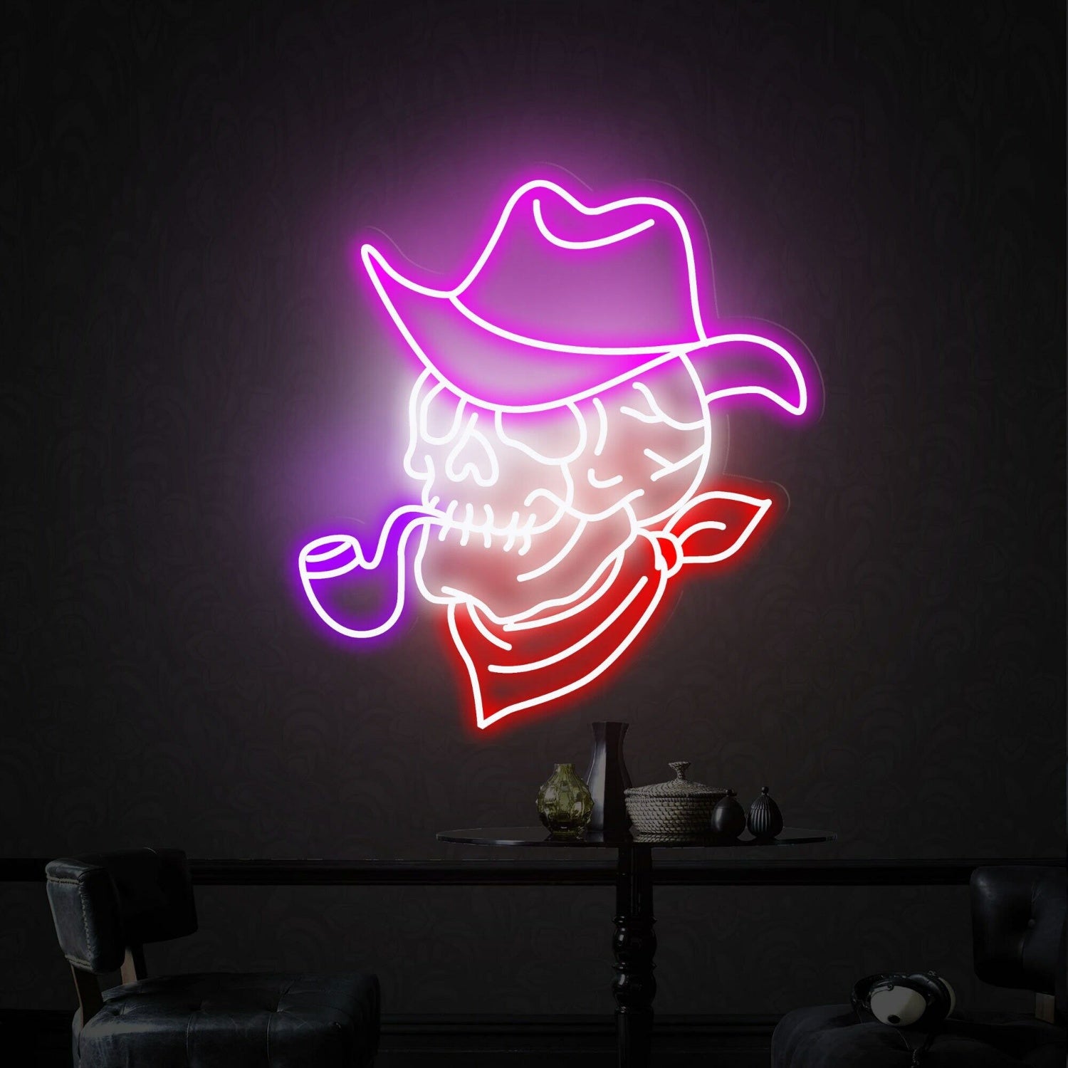Space With Smoking Skull Neon Lights Sign Handmade Artwork | Shineneon