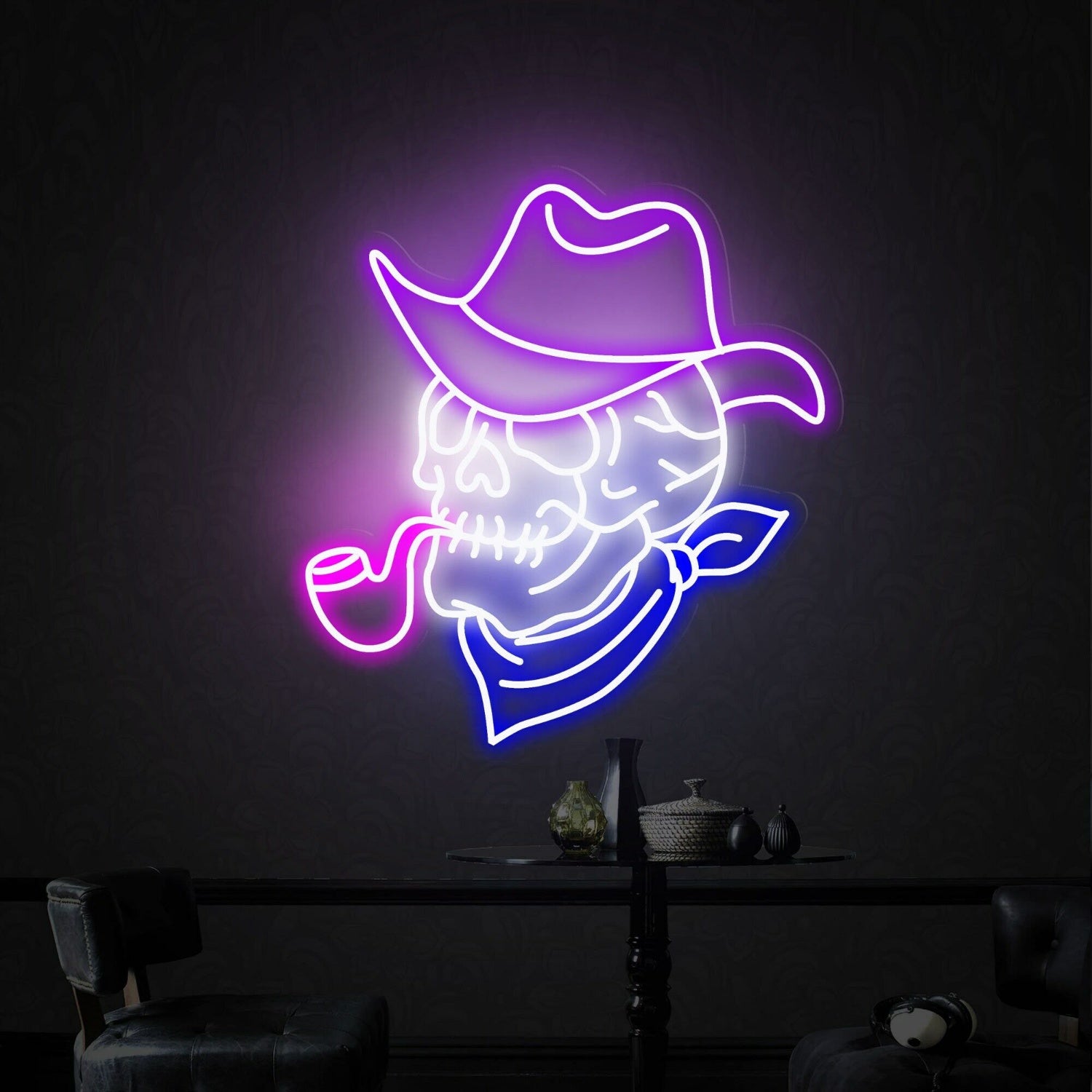 Space With Smoking Skull Neon Lights Sign Handmade Artwork | Shineneon