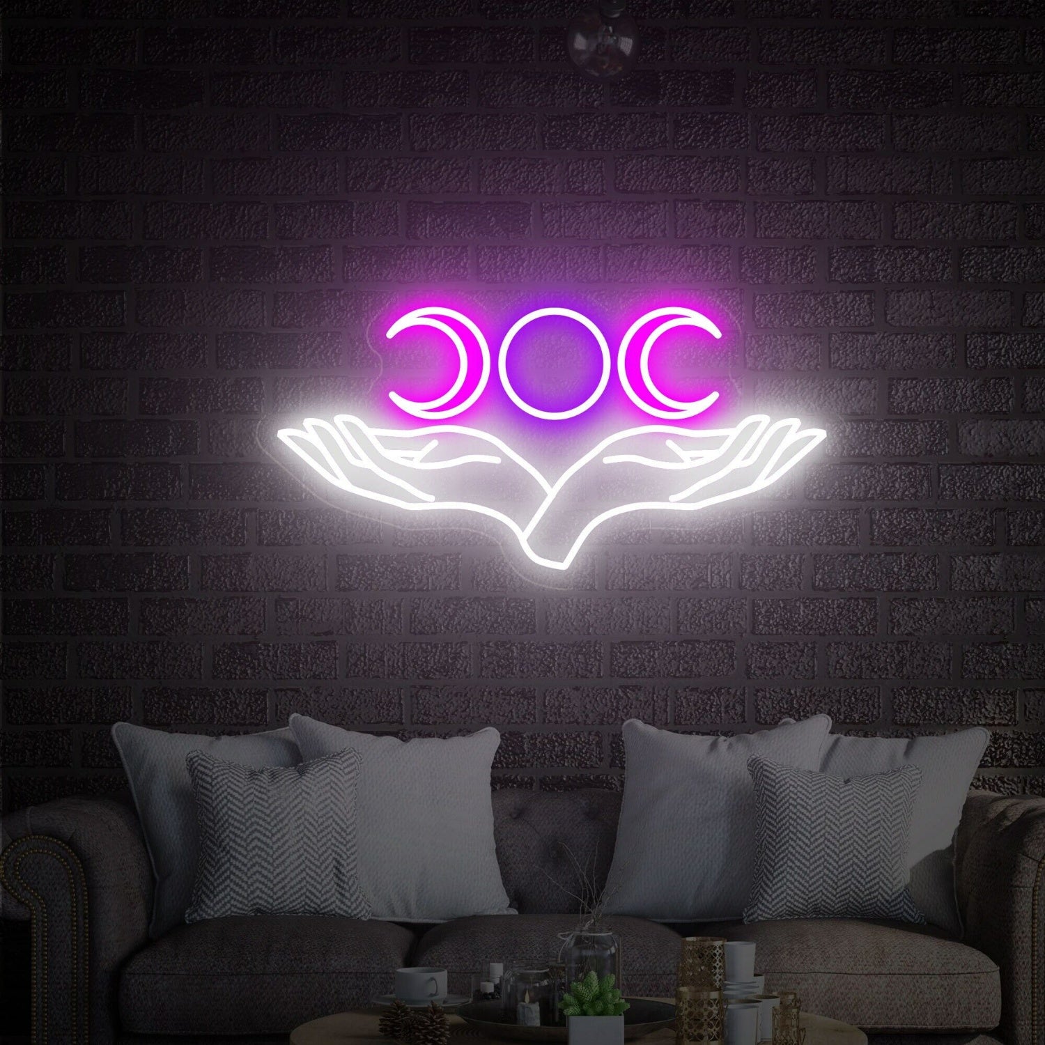 Space With Triple Moon And Hand Neon Sign Led Neon Signs | Shineneon