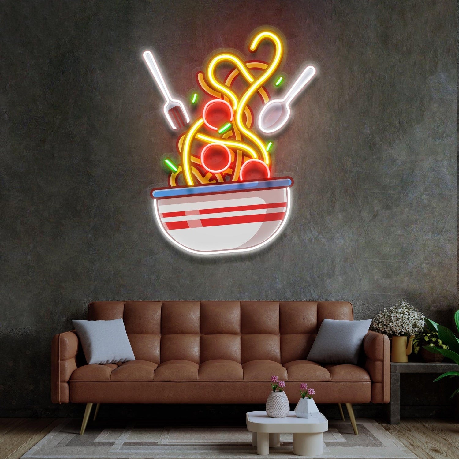 Spaghetti Bowl Multicolor Uv Printed Led Neon Sign For Kitchen Restaurant Decor | Shineneon