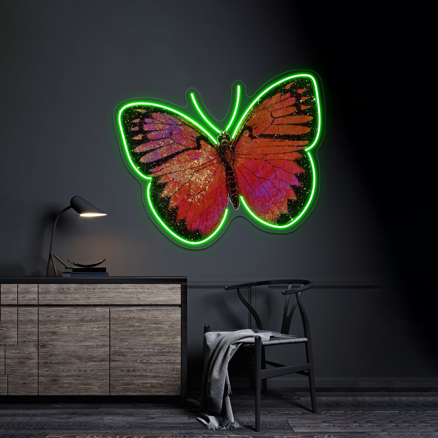 Sparkly Red Butterfly Wall Artwork Neon Signs