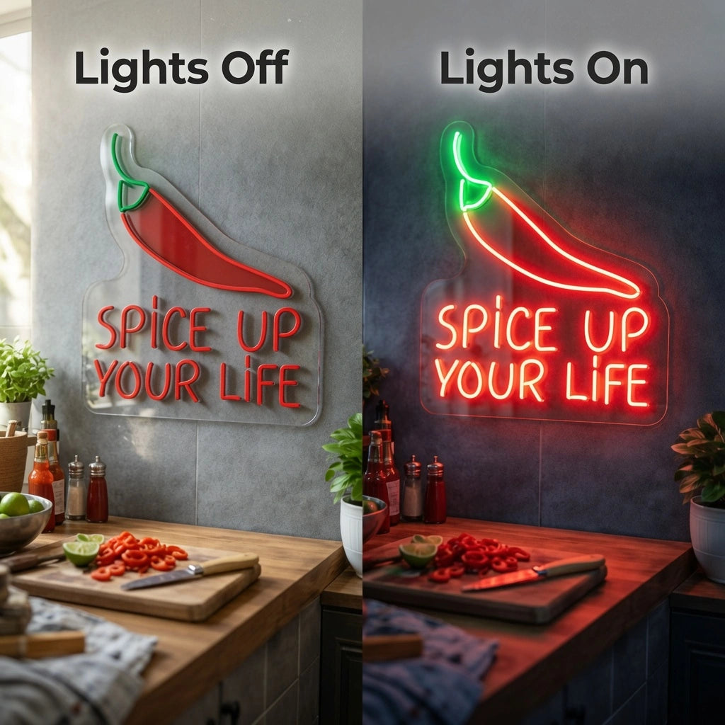 Spice Up Your Life LED Neon Sign - 06 Day Night Comparison