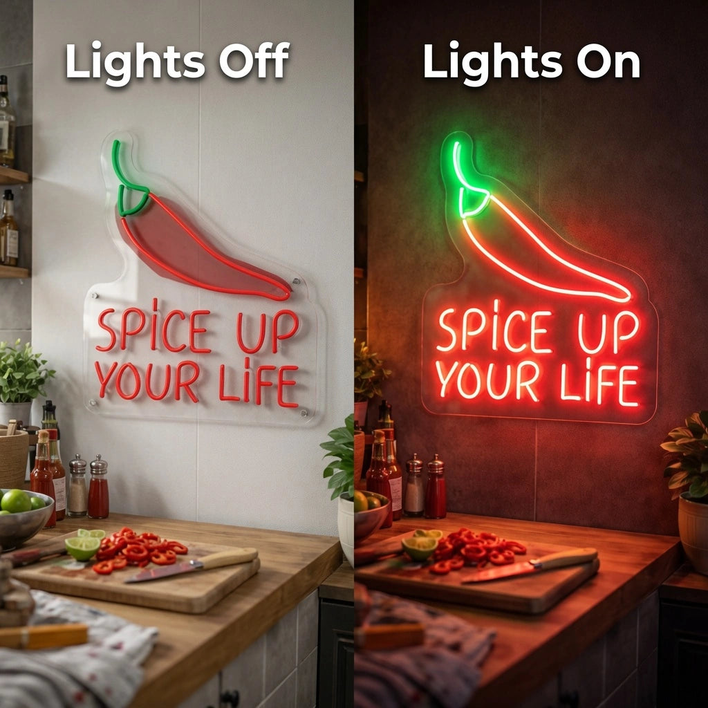 Spice Up Your Life LED Neon Sign Wall Neon Sign - 06 Day Night Comparison