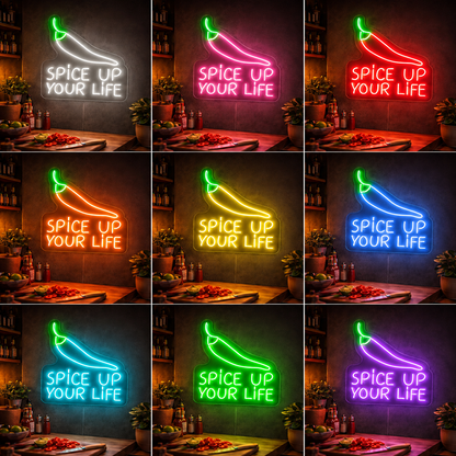 Spice Up Your Life Neon Sign Chili Pepper LED Neon Light Kitchen LED Neon Sign color grid