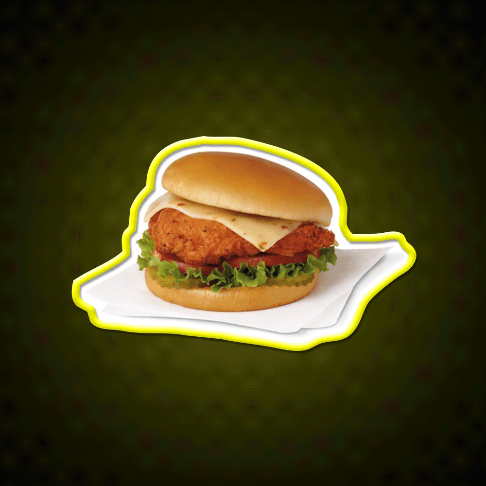 Spicy Chicken Sandwich Fast Food Led Neon Sign For Burger Place Rgb Color - Custom LED neon sign front view