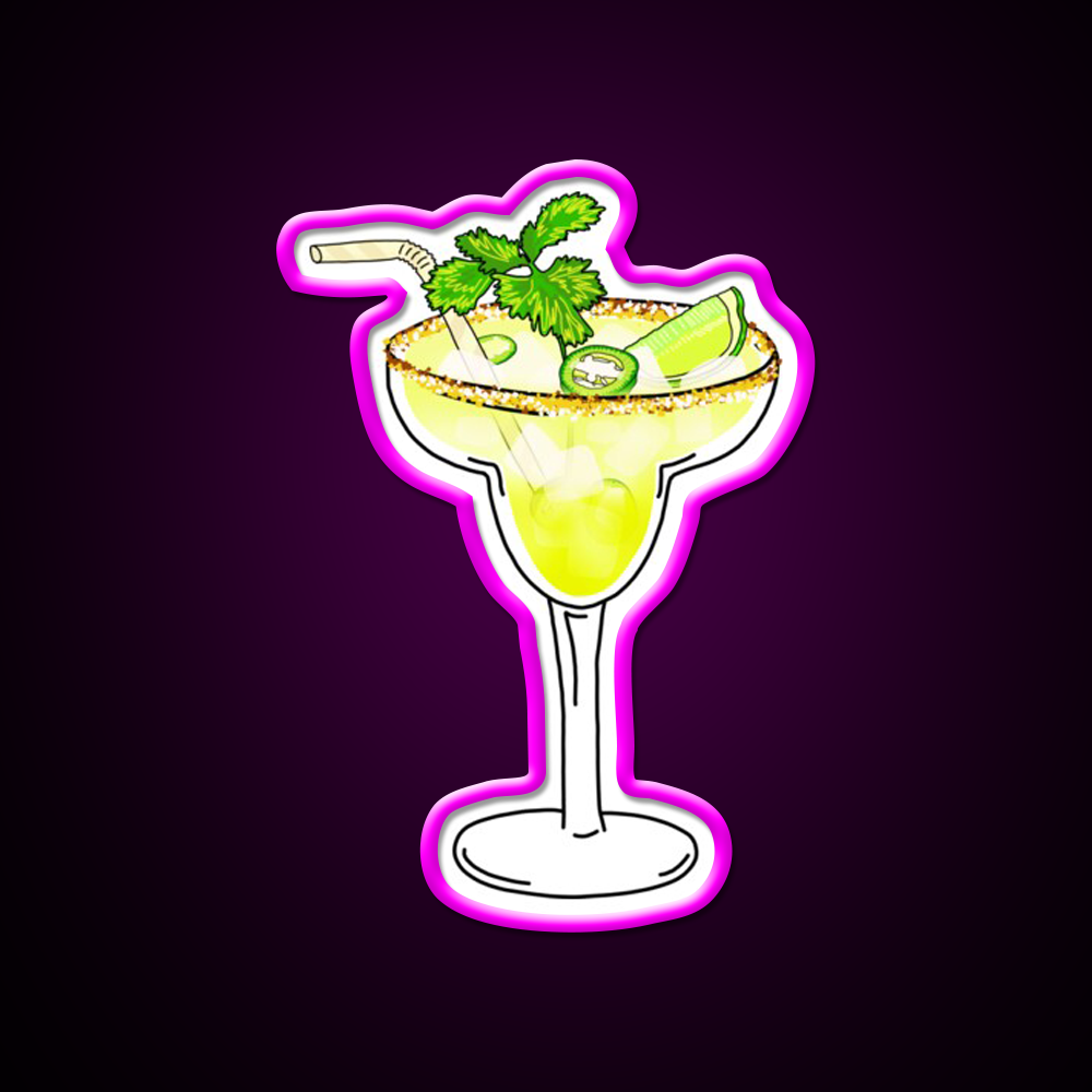 Spicy Jalapeno Margarita Cocktail Glass Cocktail Bar Decor Led Neon Sign Rgb Color - Neon sign mounted on wall in room