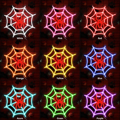 Spider On Web LED Neon Sign day and night comparison